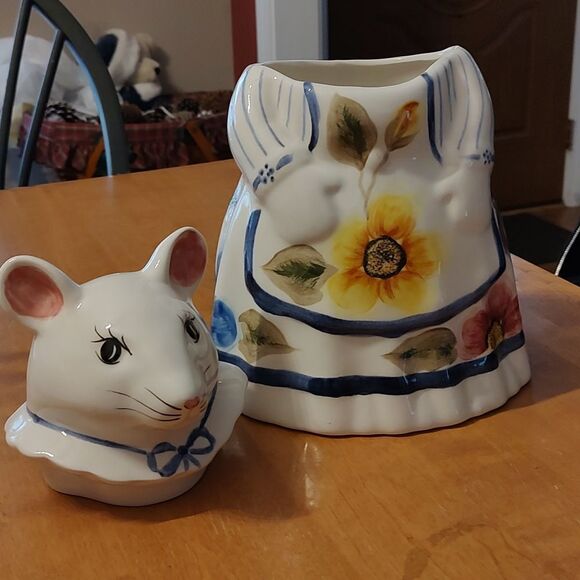 Vintage Laurie Gates Los Angeles Pottery Lady Mouse floral apron Cookie Jar  EUC - Picture 8 of 10